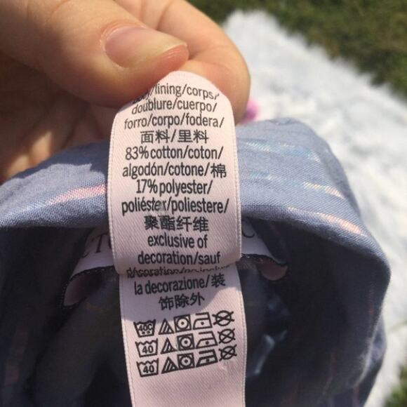 Victoria Secret Blue Iridescent Bed Shirt Long Size Medium M Striped Stripes - Picture 11 of 12